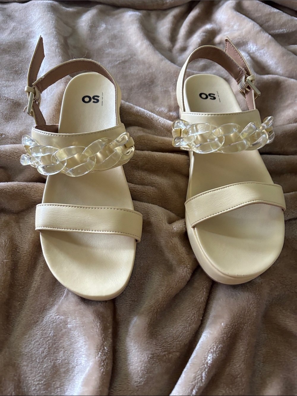SO Cream Clear-Chain Slingback Sandals